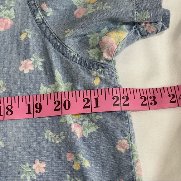 Karen Scott Flowers Print Button Down Short Sleeves Top Size L - Picture 5 of 6